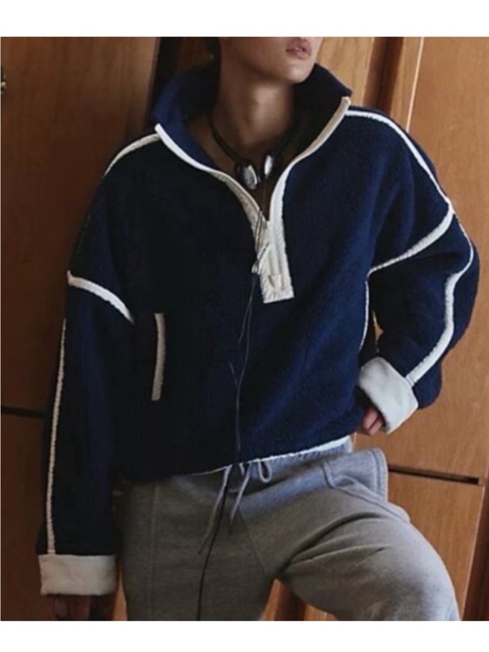 Free People FP Movement Mountain High 1/2 Zip Fleece Pullover in Dark Navy Blue